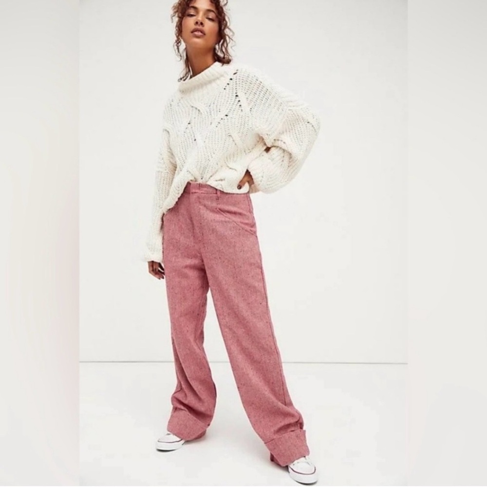 NWOT FREE PEOPLE Selina Tweed Wide Leg Cuffs Trouser Pants 4